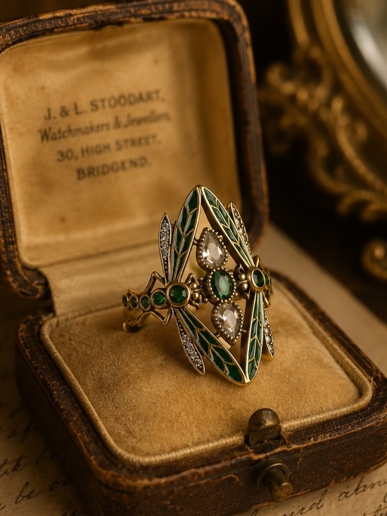 Anthropologie Jewelry - Vintage Emerald Dragonfly Art Nouveau Ring
